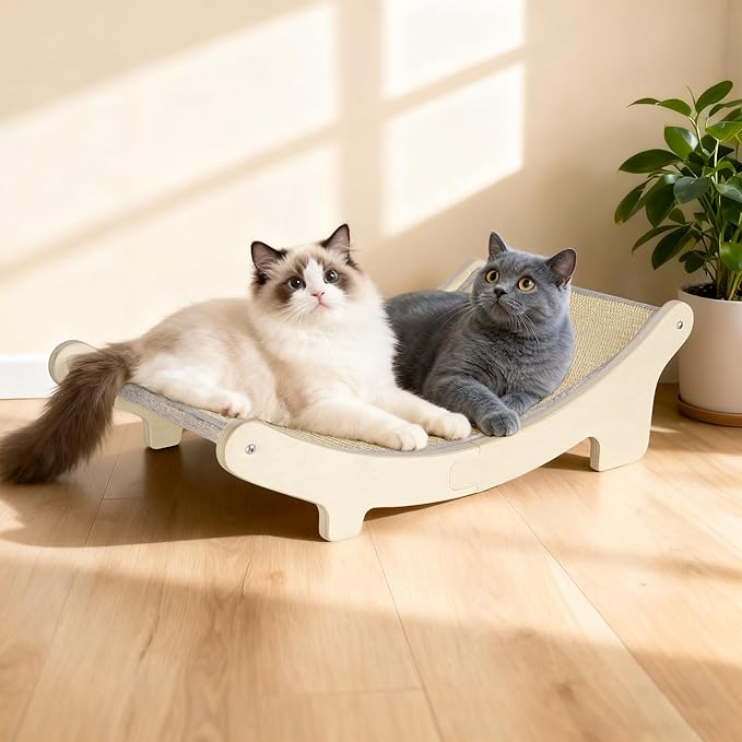 HOTEAGLE Sisal Cat Scratcher Pad Indoor -Natural Cat Hammock for Scratching and Lounging, Durable Wooden Cat Bed Ideal for Large/Small Cats（Large）