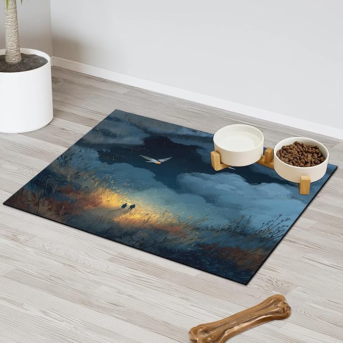 Sky Cloud Dog Food Mat for Floors Absorbent, Quick Dry Water Dispenser Mat for Food, Water, Pet Supplies 17" x 30", Swallow