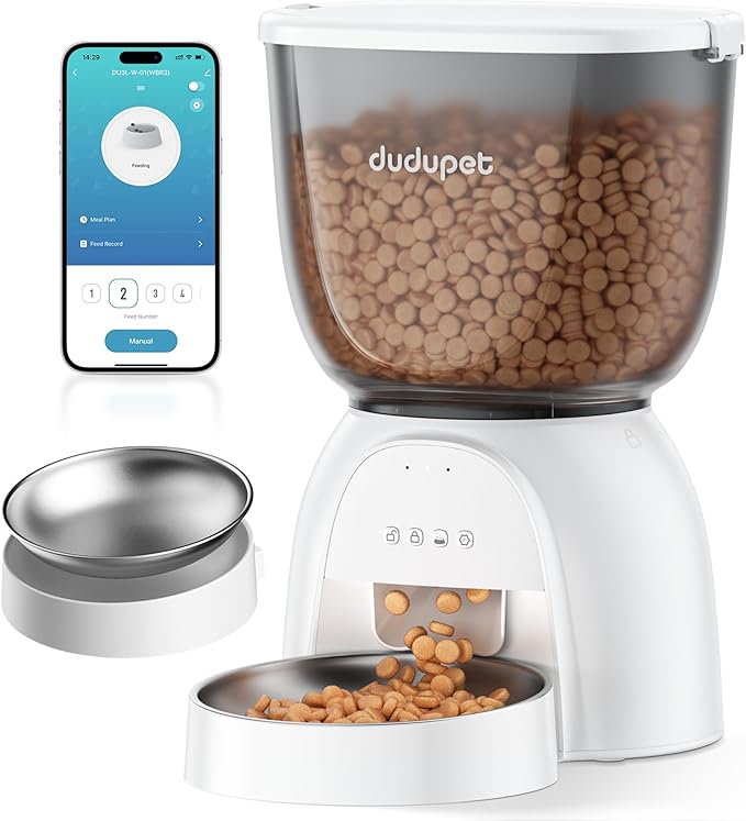 Automatic Cat Feeder with WiFi, App Control Automatic Pet Feeder, 5L Cat Food Dispenser Remote Feeding,10 Meals Programmable 1-15 Portion Control with Stainless Steel, Auto Dog Feeders Dry Food Only