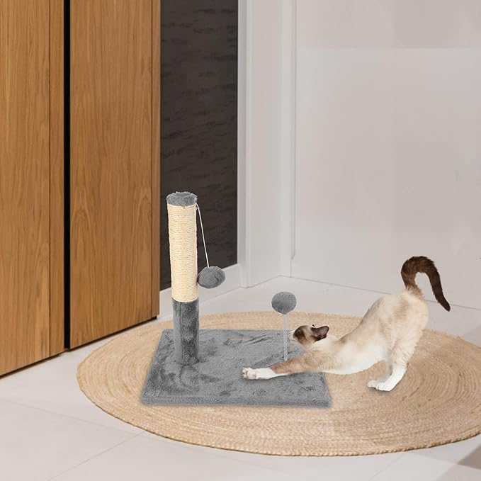 BESPORTBLE Integrated Large Sisal Cat Scratching Post and Sturdy Vertical Scratcher with Gray Floor Base for Indoor Cats and Kittens