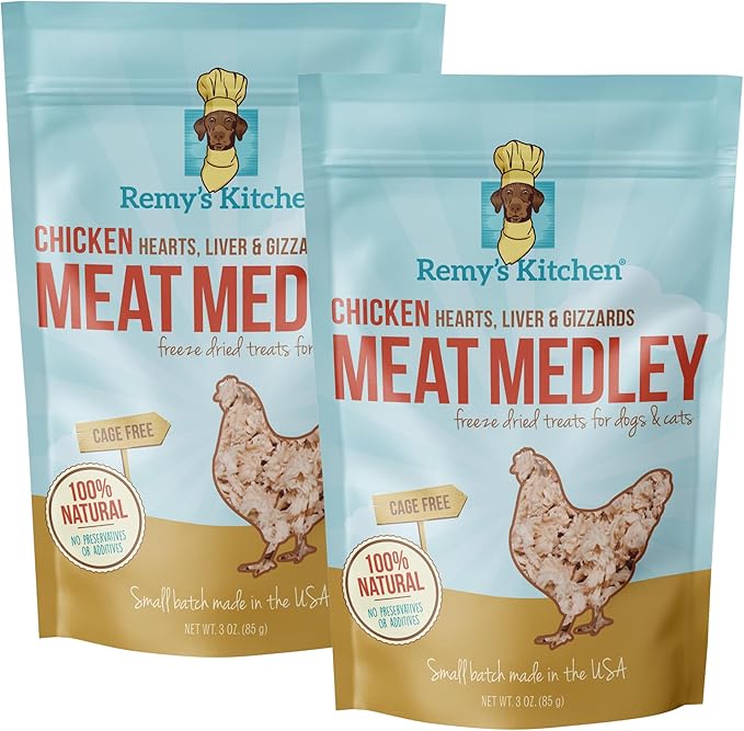 Chicken Meat Medley Freeze Dried Dog Treats USA Sourced and Small Batch Made - Human-Grade, All Natural Dog Treats Without Artificial Preservatives, Grain Free - 3 oz, 2-Pack