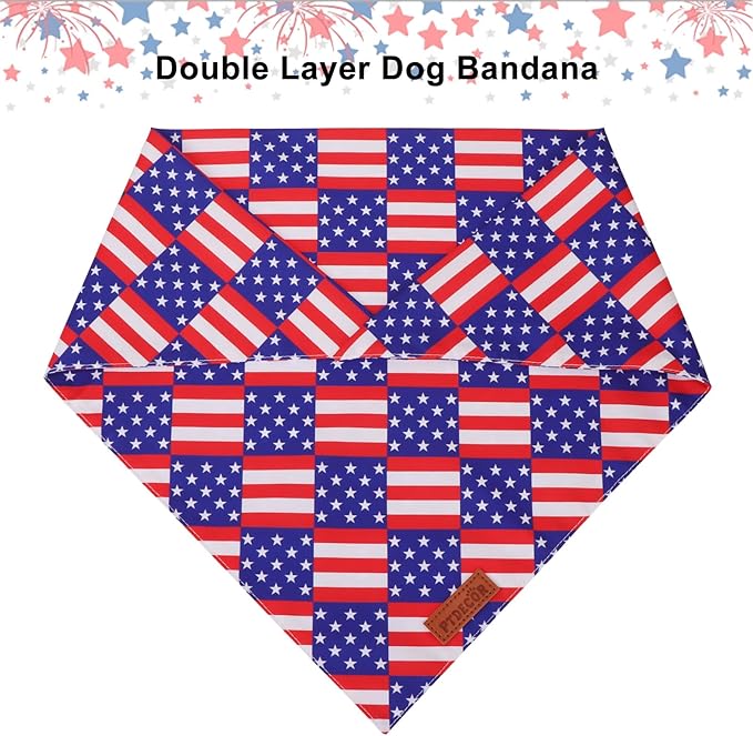 PTDECOR American Flag Dog Bandana, USA Plaid Flag Pet Scarf, 4th of July Adjustable Triangle Patriotic Bandana for Large X-Large Dogs Pets (X-Large)