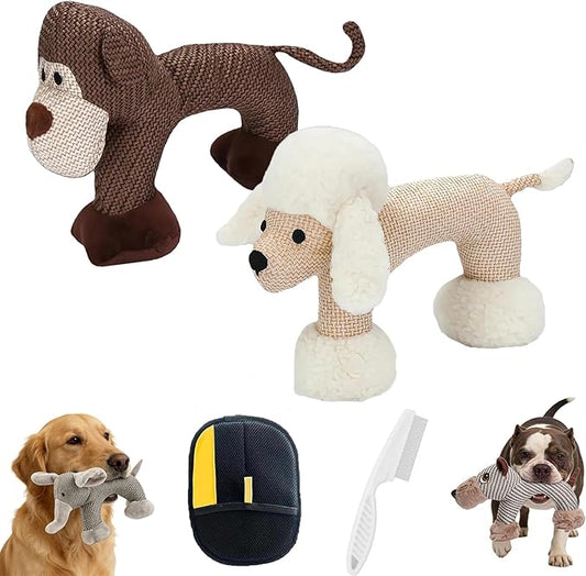 Linen Safari Companions, Squeaky Dog Chew Animals, Strudy Linen Fabric, Relieve Boredom and Anxiety in Dogs (Monkey+Sheep)