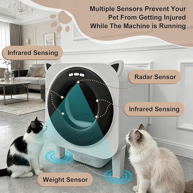 Self Cleaning Litter-Box for Multiple Cats with 76L Large Capacity,Automatic Litter Box with App Control and Safety Sensors Protection (Rose Gold)