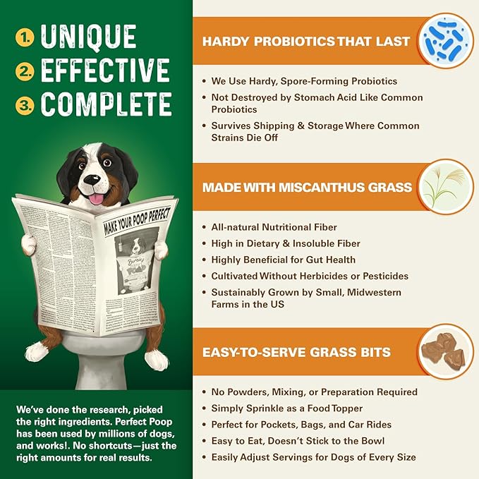 Perfect Poop Digestion & General Health Supplement for Dogs: Fiber, Prebiotics, Probiotics & Enzymes Relieve Digestive Conditions, Optimize Stool, and Improve Health (Chicken, 12.8 oz)