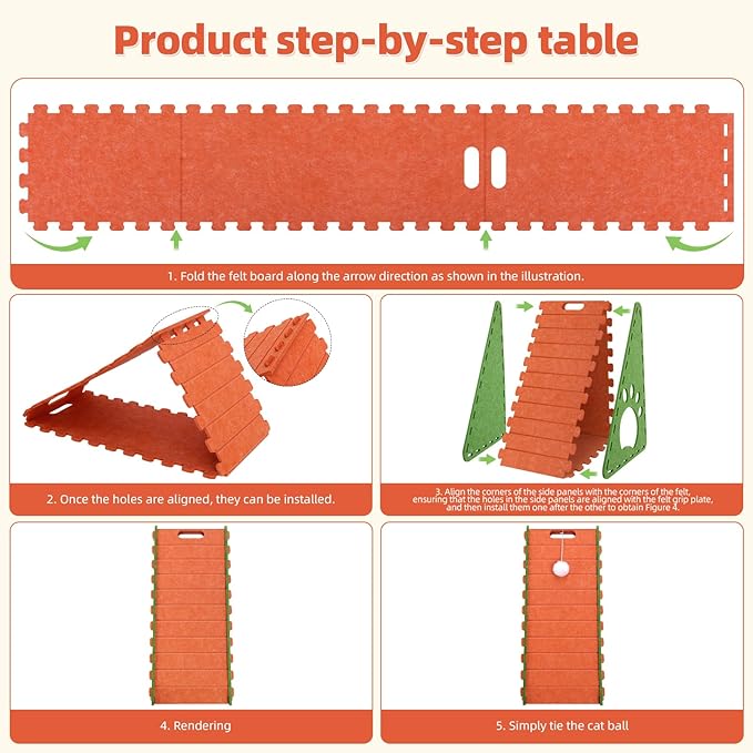 Cat Scratcher, Triangle Felt Cat Scratcher(Cat House), Vertical Integrated 3 in 1 Ramp Vertical Felt Cat Board(Green Orange)