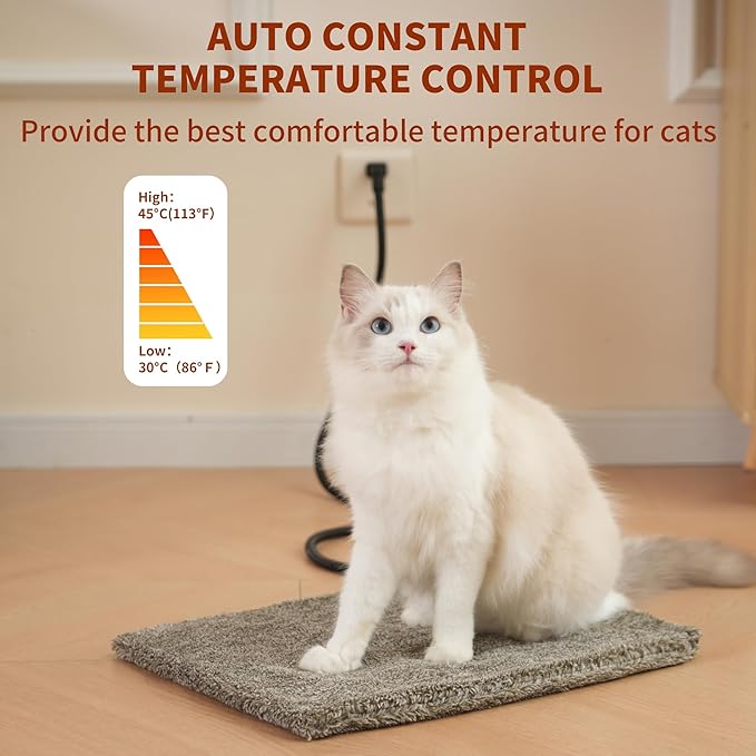 MARUNDA Pet Heating Pad,Cat Heating Pad Indoor Waterproof,Auto Constant Temperature, Chew Resistant Steel Cord (Light Grey, S-12" x 16")