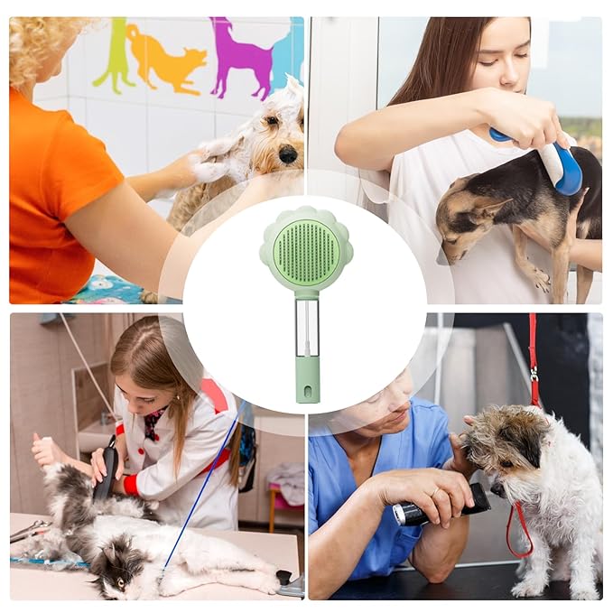 Pet Spray Hair Removal Comb, Dogs and Cats to Remove Tangled and Loose Hair, Self Cleaning Cat Grooming Brush for Massage, Deshedding Dog Brush for Pets Cats Dogs (Green)