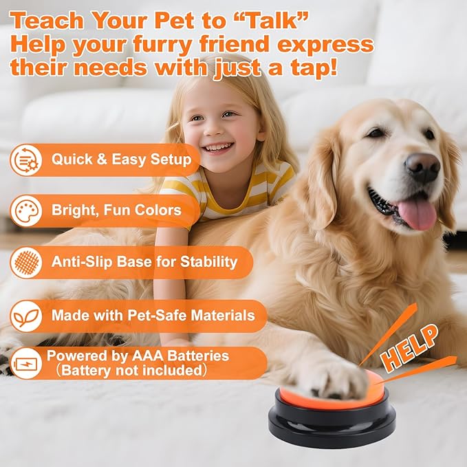 Dog Buttons for Communication, 8 Color Talking Button Set with 30s Recordable Voice, Pet Training Buzzers with 2 Bone-Shaped Mats & 2 Stickers, Talking Buttons for Dogs & Cats (Batteries Not Included)
