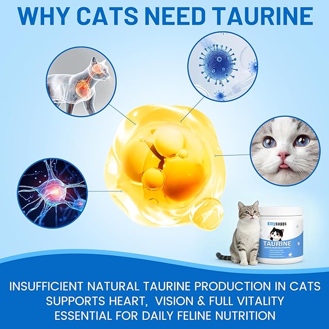 Pure Taurine for Cats, Taurine Supplement for Cat 200g, Cat Taurine Supplement to Support Heart & Promote Healthy Vision, Boost Immune Function, Easy to Mix in Food with Dosing Spoon