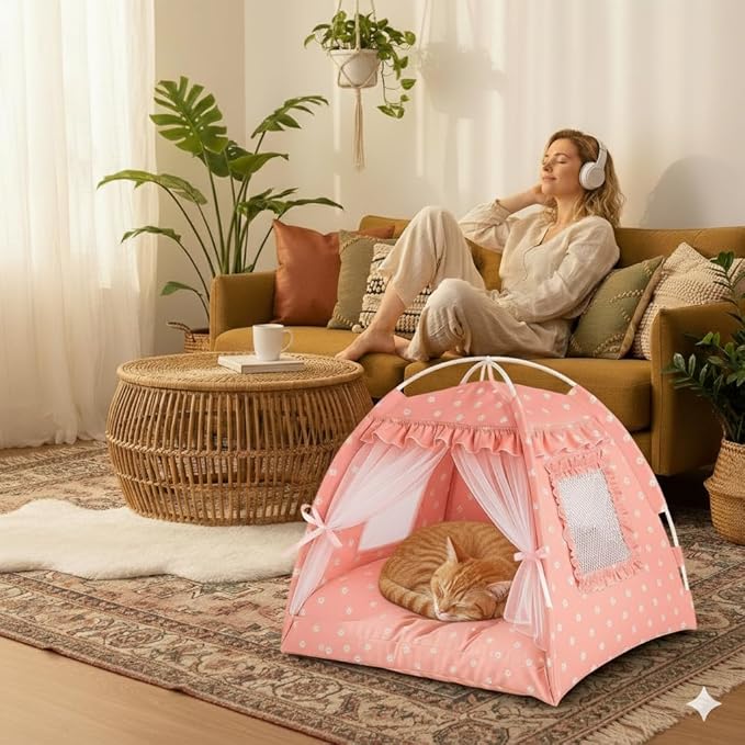 pawstrip Dog Tent Indoor Cat House Pink Puppy Bed Portable Pet Teepe Princess Dog Camping Tent Outdoor Kitten Houses Cute Bunny Nest Girl Kitty Cave