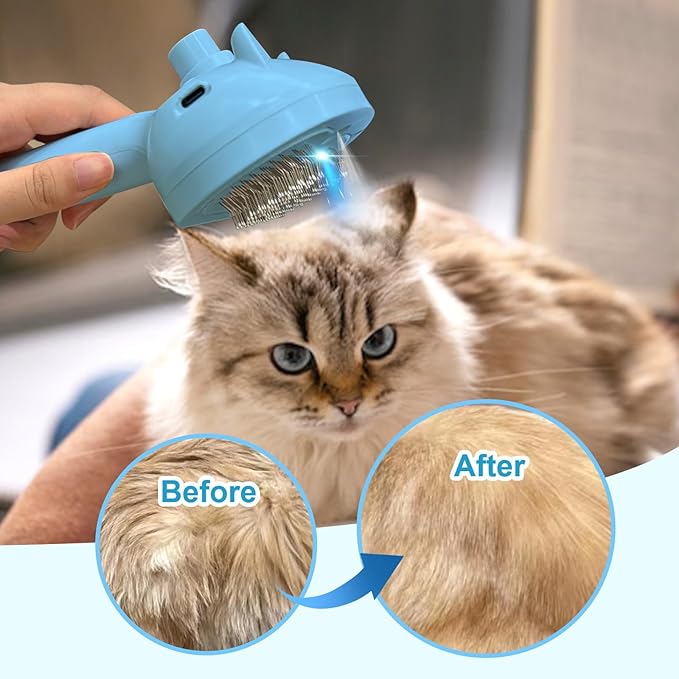 Cat & Dog Brush Set - Indoor/Outdoor Steam Brushes for Shedding Pets - Blue