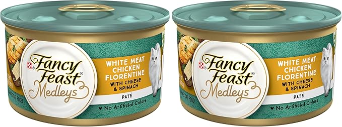 Fancy Feast Purina Pate Wet Cat Food,Medleys White Meat Chicken Florentine with Cheese & Garden Greens - 3 oz. Cans,(Pack of 48)