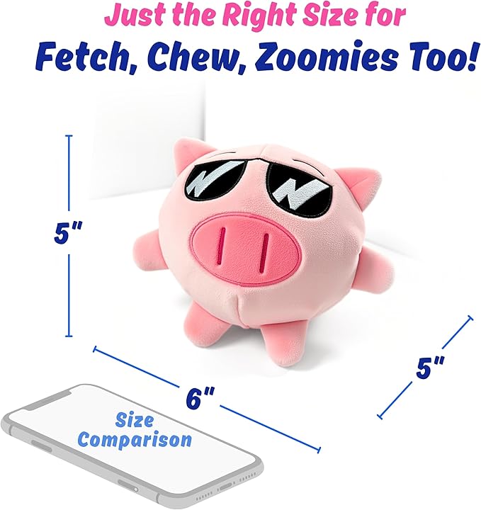 3 in 1 Squeaky Soft Plush Durable Dog Chew Toy for Aggressive Chewers, No Stuffing Interactive Tough Rip & Reveal Crinkle Pink Pig Ball in Gift Box, Puppy, Small & Large Breed Pets Birthday Present