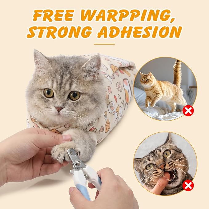 35.5 in Extra Large for Cutting Nails, Self-Adhesive Cat Grooming Wrap Orange Anti-Escape Cat Restraint for Nail Clipping Cat Swaddle Wrap Cat Wrapping Cloth for Pet Cleaning and Beauty