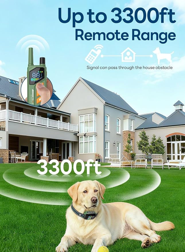 Dog Shock Collar - 3300FT Dog Training Collar with Remote, IPX7 Waterproof Electric Dog Collar with 4 Training Modes, Security Lock, Rechargeable E-Collar for Small Medium Large Dogs (Green)