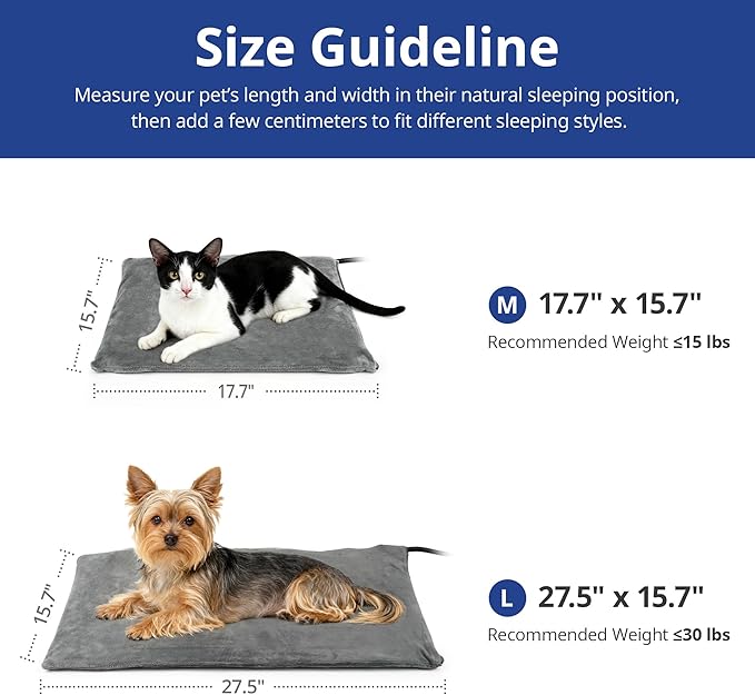 NICREW Pet Heating Pad for Dogs and Cats, Heated Cat Bed with Steel-Wrapped Cord and Soft Fleece Cover, 17.7 x 15.7 Inches, 30 Watts