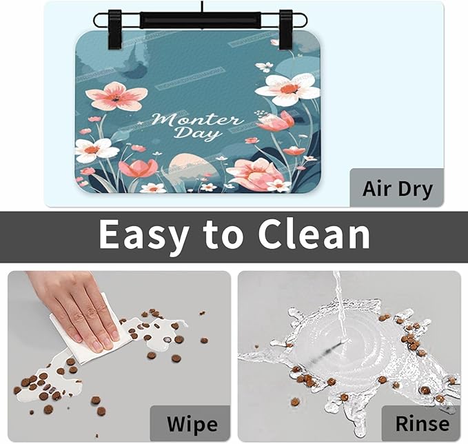 Dog Food Mat Dog Mat for Food and Water 24x16In Watercolor Happy Mother's Day Floral Gift Mom Co No Stains Cat Pet Feeding Mats Water Bowl for Messy Drinkers