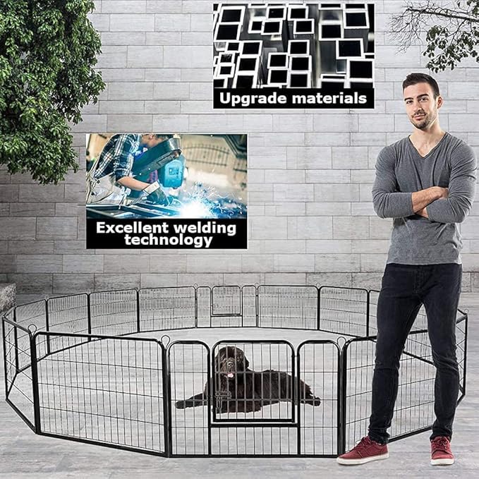 BestPet | Dog Playpen | 24 Inch, 16 Panels | Heavy Duty Metal Pet Exercise Pen | Indoor Outdoor Fence Panels | Rust-Resistant, Removable, Tool-Free Setup | Anti-Skid, Expandable Design