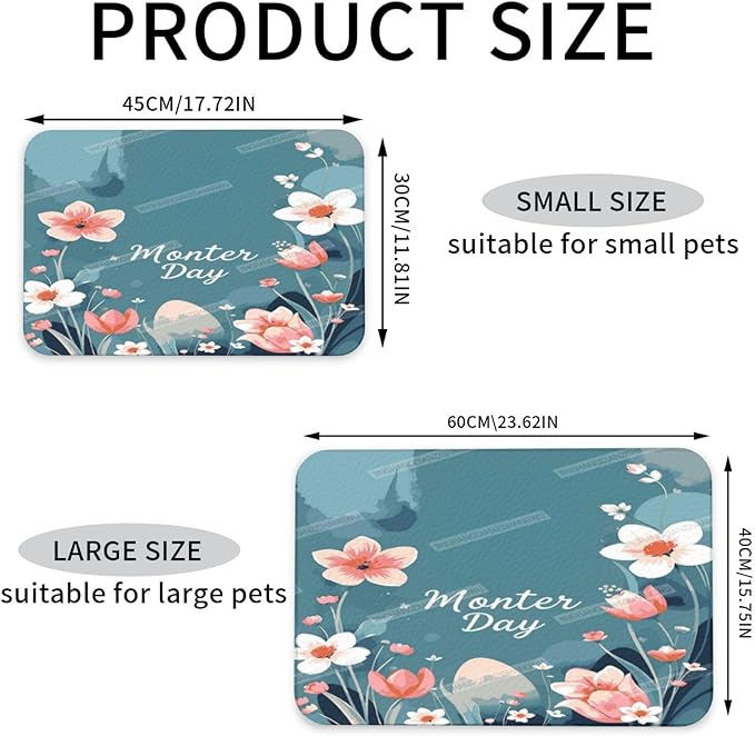 Dog Food Mat Dog Mat for Food and Water 24x16In Watercolor Happy Mother's Day Floral Gift Mom Co No Stains Cat Pet Feeding Mats Water Bowl for Messy Drinkers