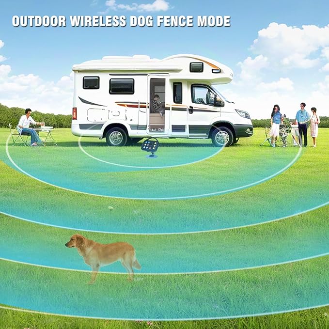 Plkm Wireless Dog Fence Electric Fence Indoor Outdoor Dog Training Collar Pet Intelligent 3 in 1 System, AI Technology Out-of-Range Reminder, Adjustable Range Shock Strength, Rechargeable Waterproof
