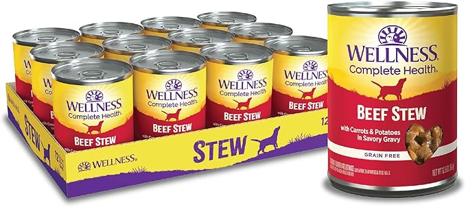 Wellness Complete Health Grain Free Canned Wet Dog Food, Beef Stew, 12.5-Ounce Can (Pack of 12)
