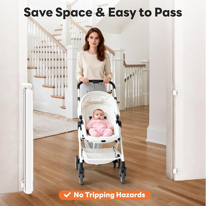 Retractable Baby Gates for Doorways, Mesh Dog Gate for Stairs, Pet Gate Indoor, Extends to 55" Wide 33" Tall, Safety Toddlers Gates for Hallways, Indoor & Outdoor Use, White