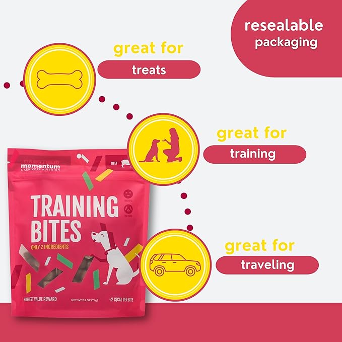 Momentum Carnivore Nutrition Freeze-Dried Beef Training Bites – Two Ingredients-Beef Kidney and Heart, Grain-Free, All-Natural Dog Treats –Made in USA – Perfect for Training & Rewards- 2.5 oz Bag