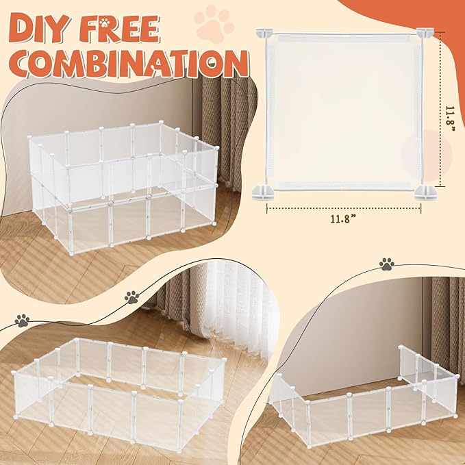 11.8" H 83" L in Total Small Animal Playpen, Anti-Jump Waterproof Puppy Play Pen Design for Kittens, Rabbits, Chicklings, Ducklings & Hamsters DIY Indoor Outdoor Use, Transparent