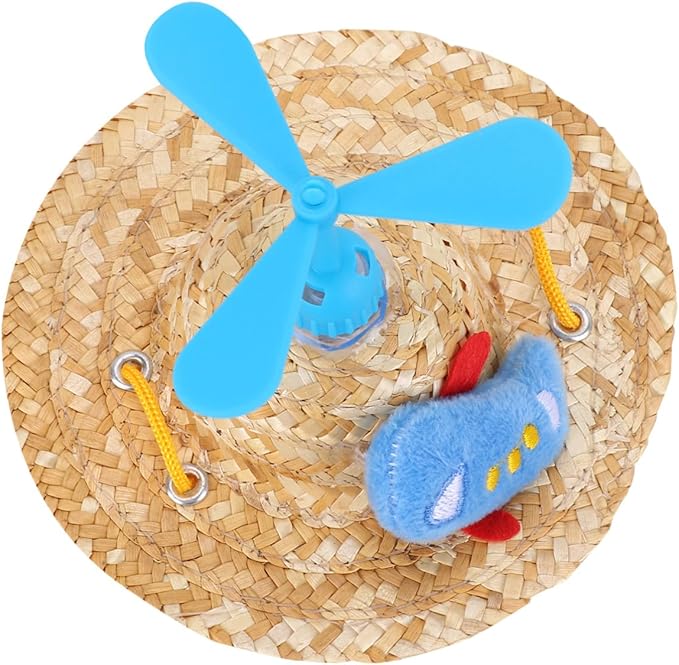 Pet Straw Hat with Propeller Decorative Knitted Woven Straw Cap for Dogs Large Size Photo Props Summer Pet Supplies