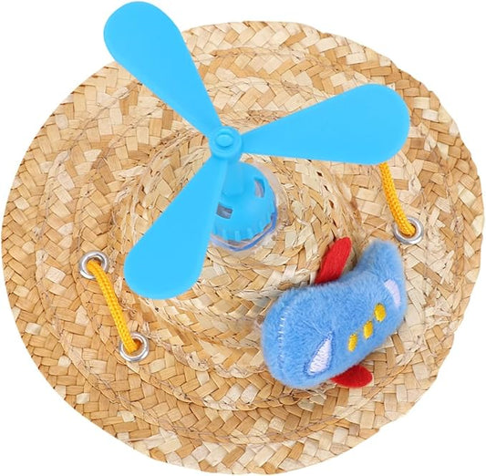 Pet Straw Hat with Propeller Decorative Knitted Woven Straw Cap for Dogs Large Size Photo Props Summer Pet Supplies