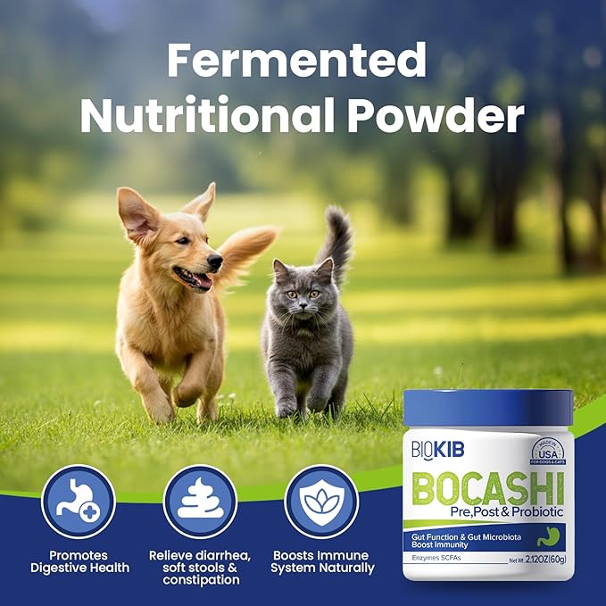 BOCASHI Probiotics Food Toppers for Dogs & Cats, Pet Fermented Nutritional Powder for Digestive Health, Gut Support, Diarrhea & Constipation, Immune Booster - Natural, Made in USA - 120 Scoops