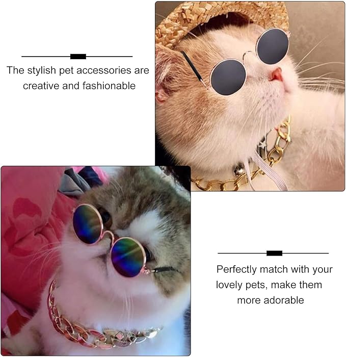 Homoyoyo Pet Dog Accessories Set – Straw Sun Hat with Sunglasses and Necklace, UV Protection Dog Supply for Outdoor Use, Puppy Summer Pet Apparel