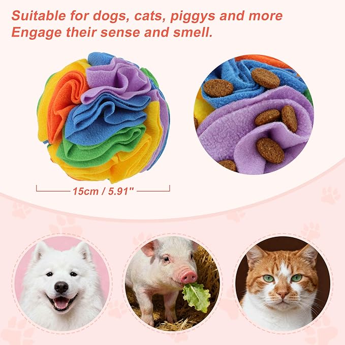 Snuffle Ball for Dogs, Designed for Small Breeds and Puppies, Interactive Dog Toys, Keeps Pet Busy with Storage Bag Machine Washable, Colorful, Medium