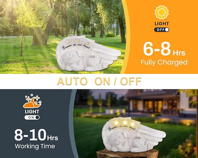 NEWDREAM Cuodia:Solar Dog Pet Memorial Statue,Pet Loss Gifts, The Angel Dog Statue Commemorates,Pet Loss Sympathy Remembrancecat with Solar Light Outdoor Dog Memorial Gifts, Dog Angel Wings
