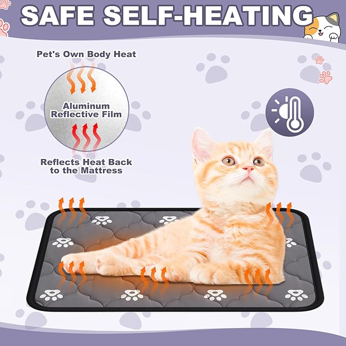 Riakrum 4 Pack 16 x 20 Inches Self Heating Cat Pad Mat Warming Pet Dog Bed Non Slip Washable Cat Kennel Crate Pad with Storage Bag for Indoor Outdoor Small Medium Dog Kitten