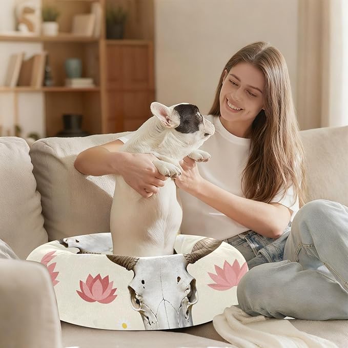 Pet Dog Bed Warm & Soft fluffier Calming Bed for Small Size Pets Supplies Desert Cow Design