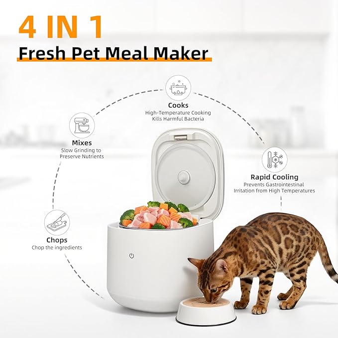 Pet Fresh Meal Maker, All-in-One Pet Kitchen Pet Food Maker, Multicooker with Chopping,Slow-Cook and Mix, DIY Recipes, Quiet Operation & Easy Cleaning for Healthy Homemade Meals