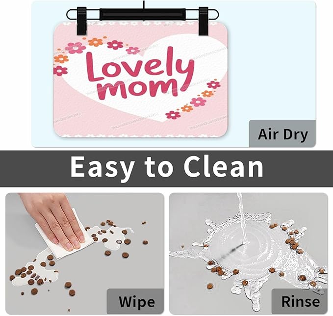 Pet Feeding Mat Happy Mother's Day Floral Gift Mom K Dog Food Mat for Food Water No Stains Quick Dry Dispenser Cat Bowl Mats for Messy Drinkers 24x16In