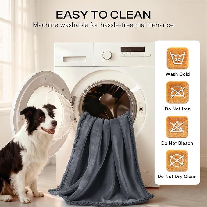 Luciphia Waterproof Pet Blanket, Liquid Pee Proof Dog Blanket for Sofa Bed Couch, Reversible Sherpa Fleece Furniture Protector Cover for Small Medium Large Dogs Cats, Dark Gray X-Large（85" x 57"）