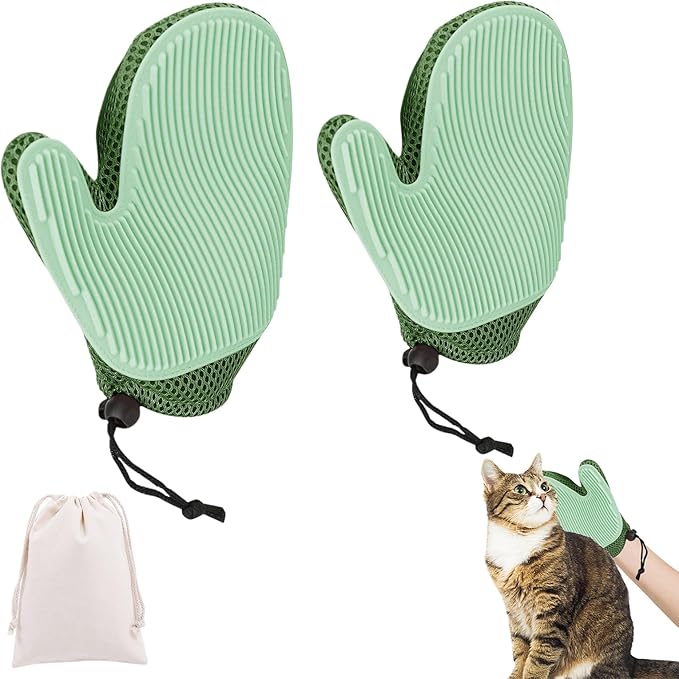 2Pcs Pet Hair Removal Gloves, Efficient Grooming Gloves for Pet Hair Deshedding and Removing, Reusable Cat & Dog Hair Remover Glove for Couch, Furniture, Carpet