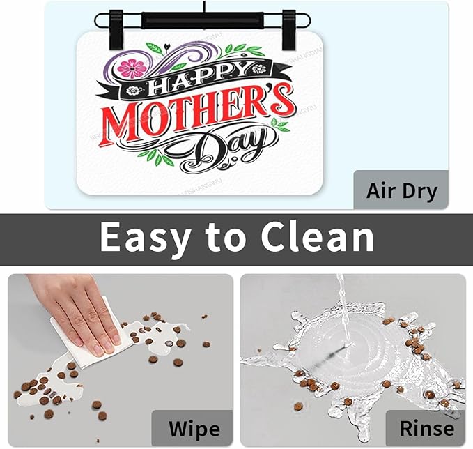 Dog Food Mats for Floors Absorbent Pet Cat Food Mat Happy Mother's Day Floral Gift Mom Bk Non Slip Dogs Bowl Mats for Water Dog Placemats Feeding Mat Pet Supplies 24x16In