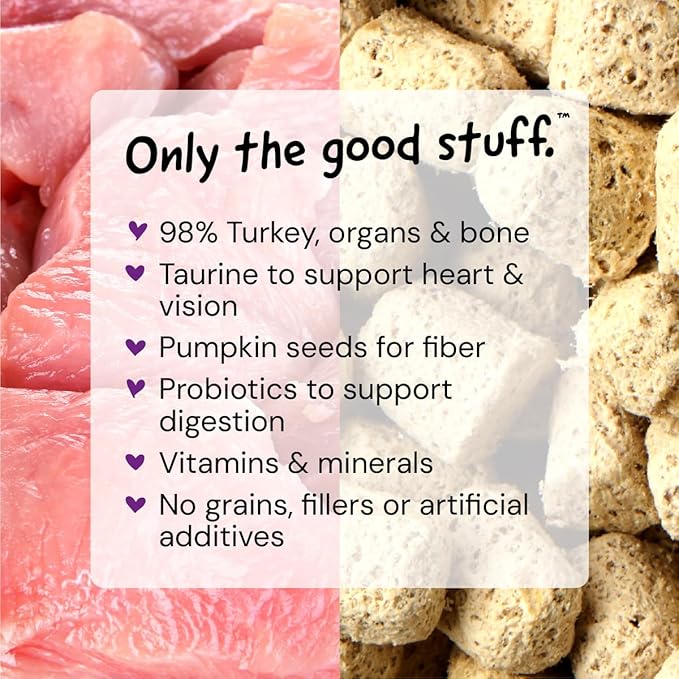 Stella & Chewy's Freeze-Dried Raw Cat Dinner Morsels - Premium Turkey Recipe with 98% Farm-Raised Meat & Organs - Natural Grain-Free Cat & Kitten Food - Made in USA - 8 oz