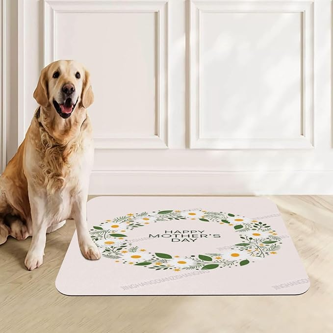 Non Slip Mat for Dog Pet Cat Dog Food Mats Happy Mother's Day Floral Gift for Mom Daisy Water Bowl Mat Quick Dry Absorbent Cat Feeding Mats 24x16In