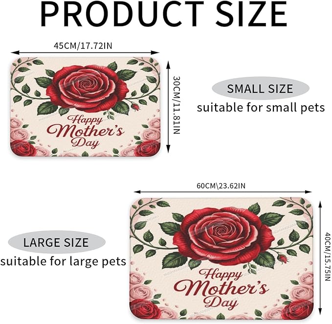 Dog Food Mat Dog Mat for Food and Water 18X12In Happy Mother's Day Floral Gift Mom Kb No Stains Cat Pet Feeding Mats Water Bowl for Messy Drinkers