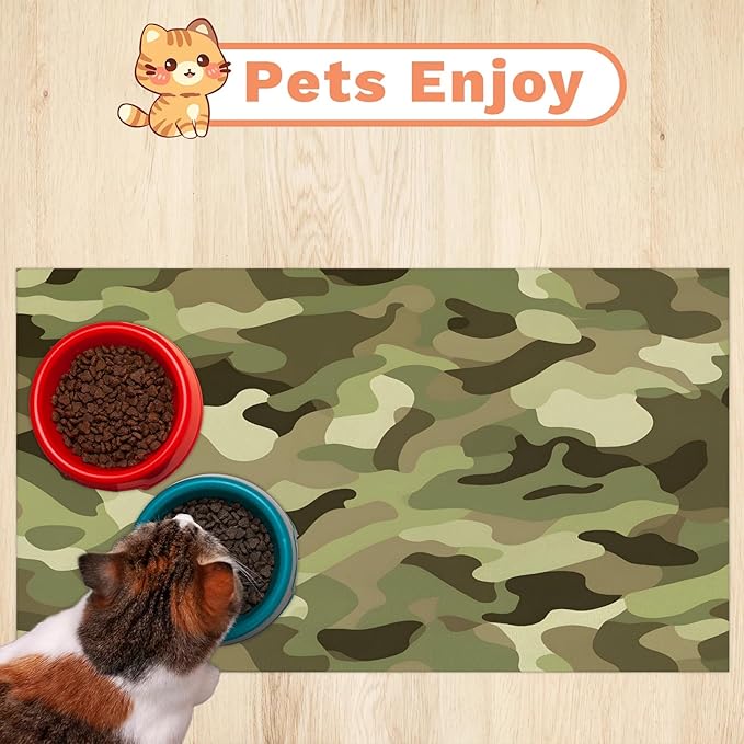 Camouflage Dog Food Mat for Floors Absorbent Dog Bowl Mat for Food and Water Dispenser Quick Dry Cat Food Placemat Pet Supplies 16" x 24", Duck Camouflage