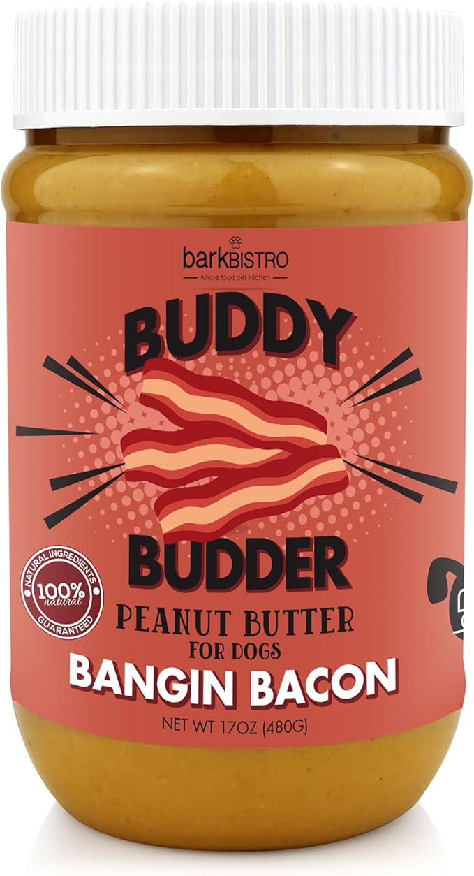 BUDDY BUDDER Bangin Bacon Peanut Butter, 100% Natural, 17oz, Dog Treat, Pill Pocket, Made in USA