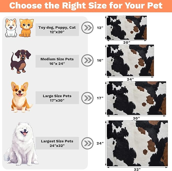 Milk Cow Print Dog Food Mat for Floors Absorbent Dog Bowl Mat for Food and Water Dispenser Quick Dry Cat Food Placemat Pet Supplies 24" x 32", Maroon White Fur