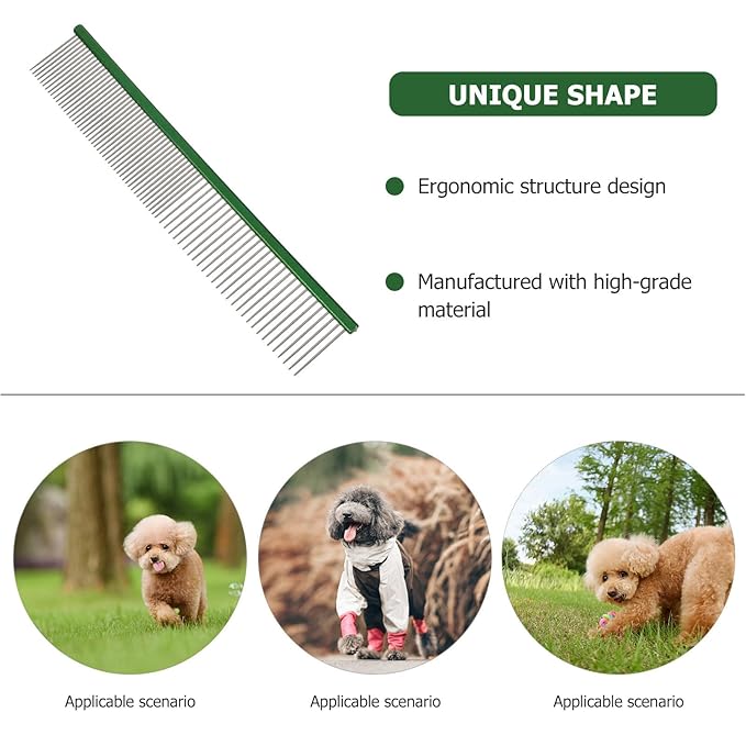 Totority Portable Reusable Pet Hair Comb for Dogs and Cats, Lightweight Aluminum Dematting Comb with Green Handle, Compact Grooming Tool for Detangling and Shedding Control