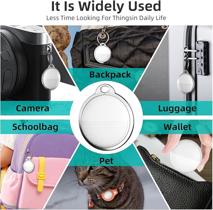 Smart Tracker | Bluetooth Luggage Tracker Works with Apple Find My (iOS Required), Keys Finder and Item Locator for Luggage, Backpack, Pets & Car | Replaceable Battery (White)